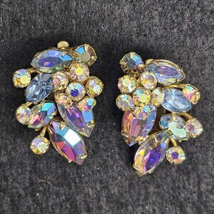 Sherman Earrings Clip On Purple Blue Pair Vintage Signed Stunning
